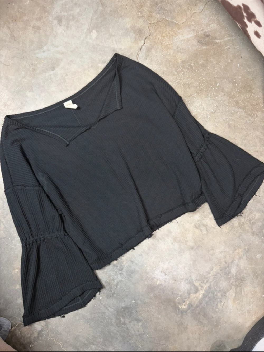 Size Large We The Free Black Textured Bell Sleeve Top